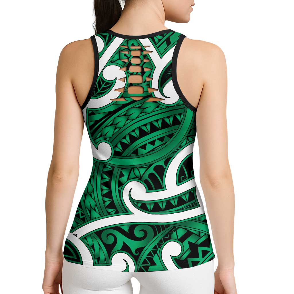 Aotearoa Maori Kowhaiwhai Hollow Tank Top Kakariki Puhoro and Patiki LT9 - Polynesian Pride