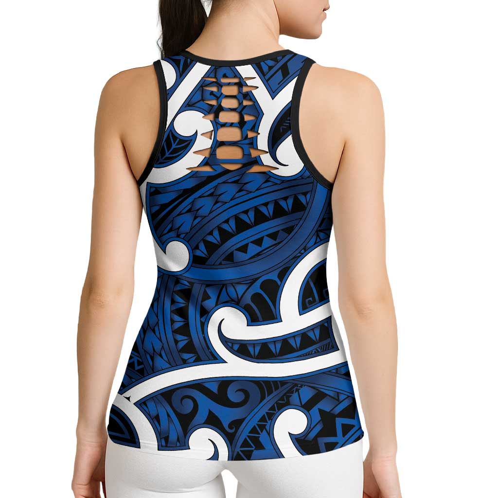 Aotearoa Maori Kowhaiwhai Hollow Tank Top Kikorangi Puhoro and Patiki LT9 - Polynesian Pride