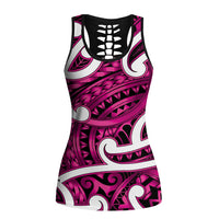 Aotearoa Maori Kowhaiwhai Hollow Tank Top Mawhero Puhoro and Patiki LT9 Female Pink - Polynesian Pride