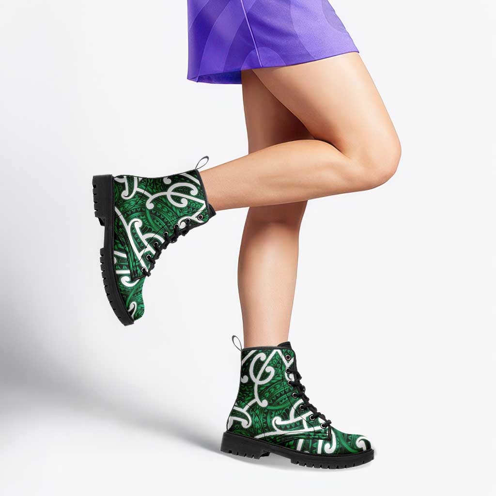 Aotearoa Maori Kowhaiwhai Leather Boots Kakariki Puhoro and Patiki