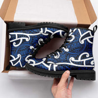 Aotearoa Maori Kowhaiwhai Leather Boots Kikorangi Puhoro and Patiki