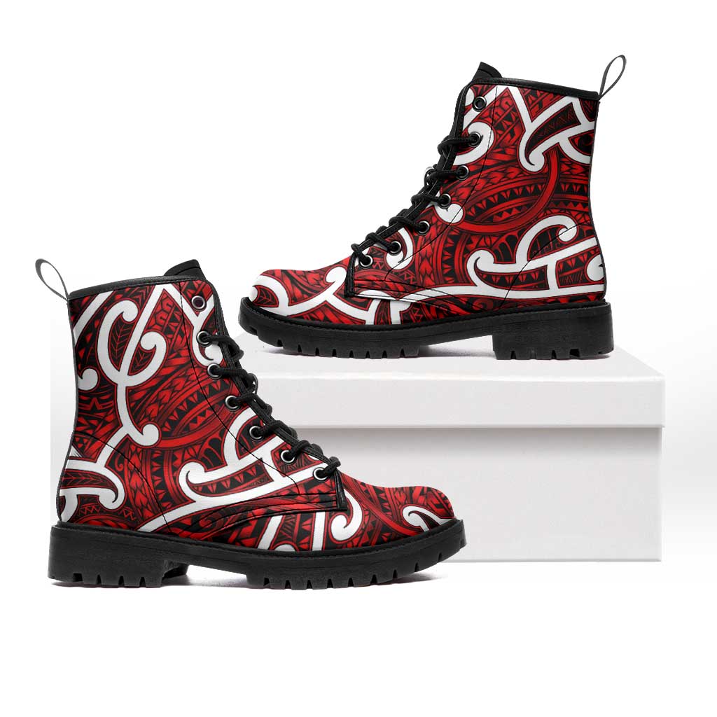 Aotearoa Maori Kowhaiwhai Leather Boots Whero Puhoro and Patiki