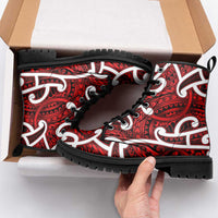 Aotearoa Maori Kowhaiwhai Leather Boots Whero Puhoro and Patiki