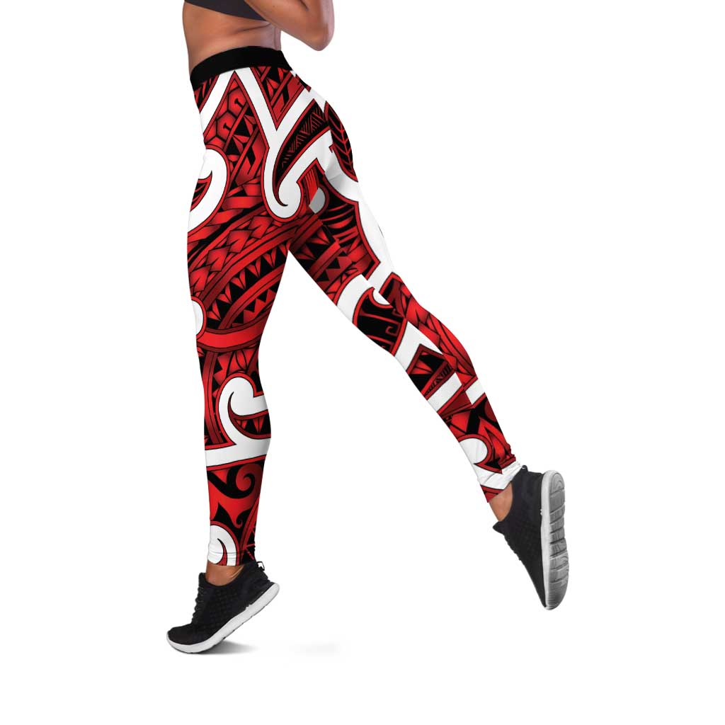 Aotearoa Maori Kowhaiwhai Leggings Whero Puhoro and Patiki