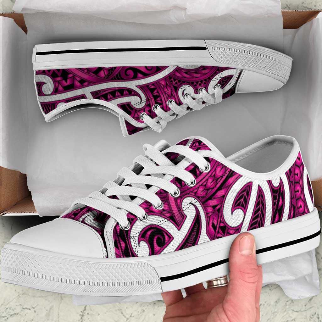 Aotearoa Maori Kowhaiwhai Low Top Shoes Mawhero Puhoro and Patiki LT9 Pink - Polynesian Pride