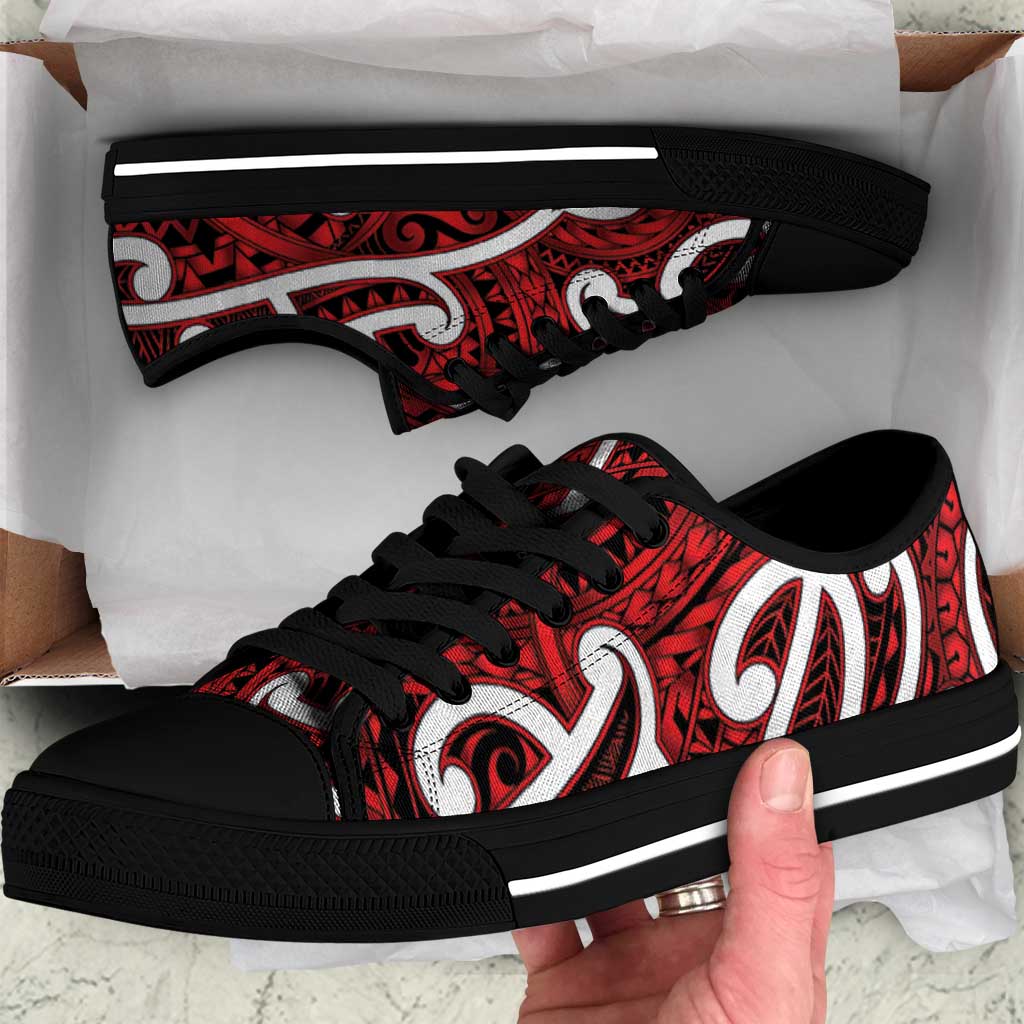 Aotearoa Maori Kowhaiwhai Low Top Shoes Whero Puhoro and Patiki LT9 Red - Polynesian Pride