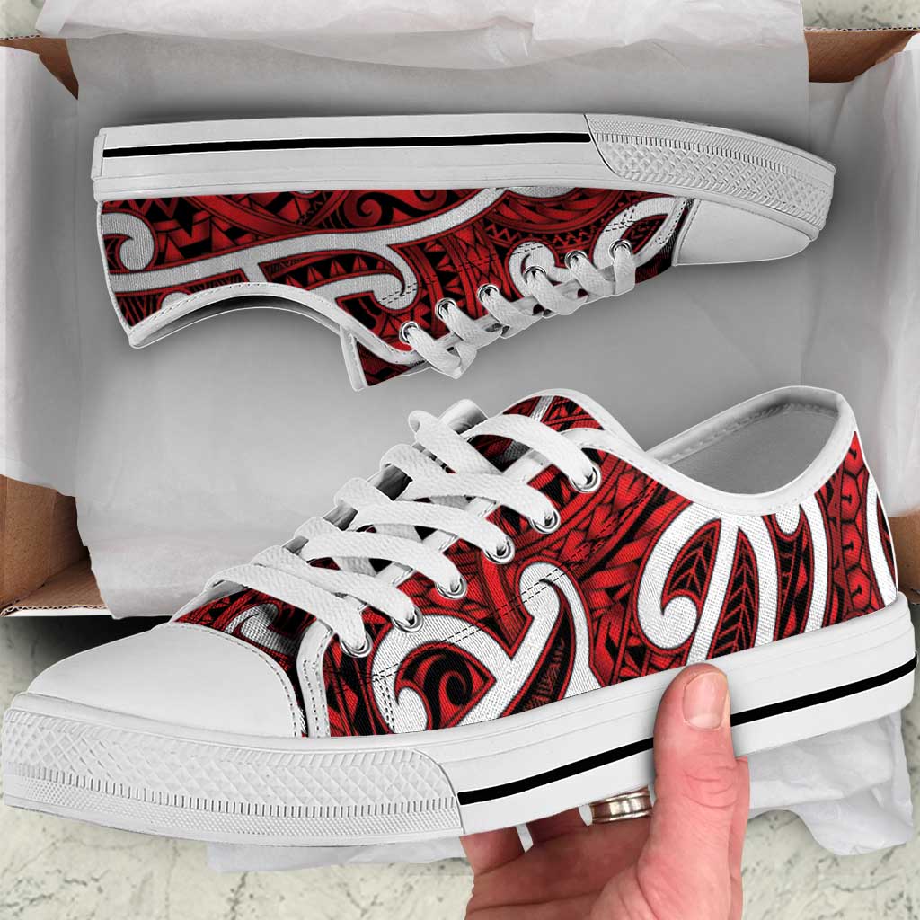 Aotearoa Maori Kowhaiwhai Low Top Shoes Whero Puhoro and Patiki LT9 Red - Polynesian Pride