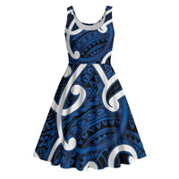 Aotearoa Maori Kowhaiwhai Midi Dress Kikorangi Puhoro and Patiki LT9 Blue - Polynesian Pride