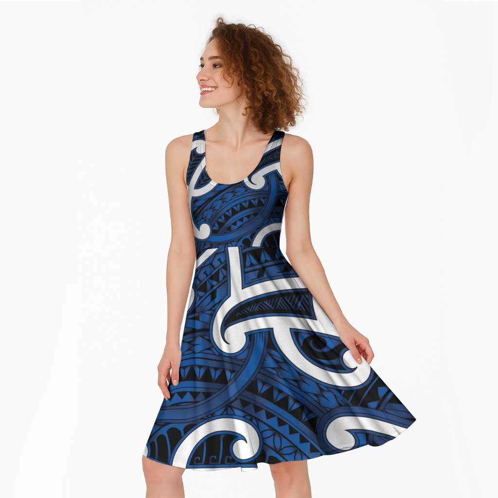 Aotearoa Maori Kowhaiwhai Midi Dress Kikorangi Puhoro and Patiki LT9 - Polynesian Pride