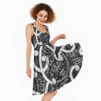 Aotearoa Maori Kowhaiwhai Midi Dress Kiwikiwi Puhoro and Patiki LT9 - Polynesian Pride