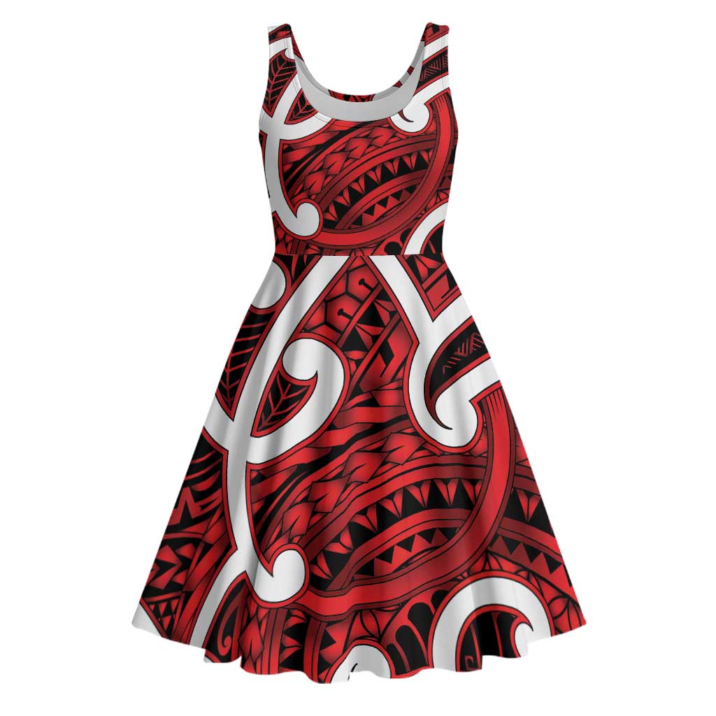 Aotearoa Maori Kowhaiwhai Midi Dress Whero Puhoro and Patiki LT9 Red - Polynesian Pride
