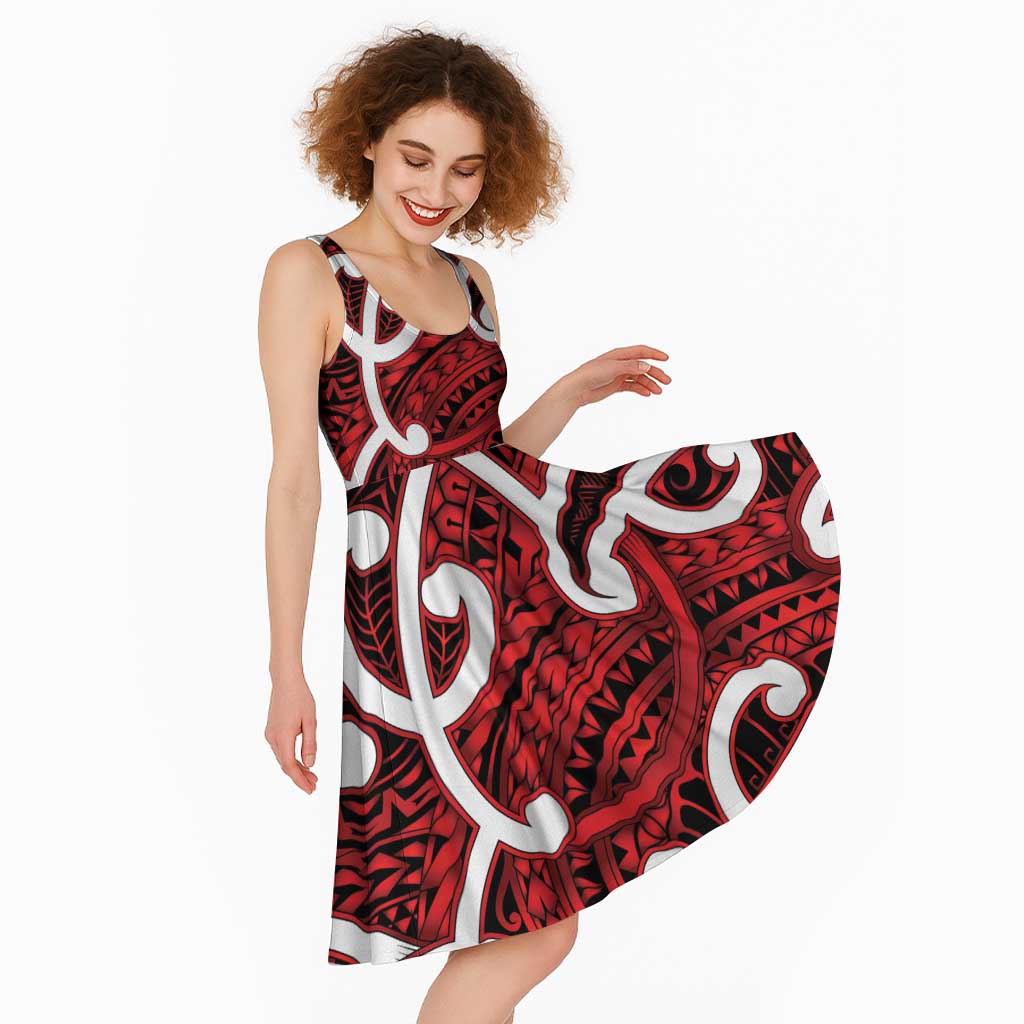 Aotearoa Maori Kowhaiwhai Midi Dress Whero Puhoro and Patiki LT9 - Polynesian Pride