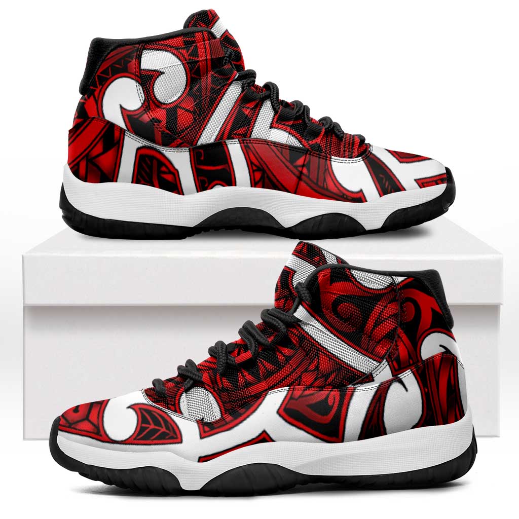 Aotearoa Maori Kowhaiwhai Sneakers J11 Whero Puhoro and Patiki LT9 Red - Polynesian Pride