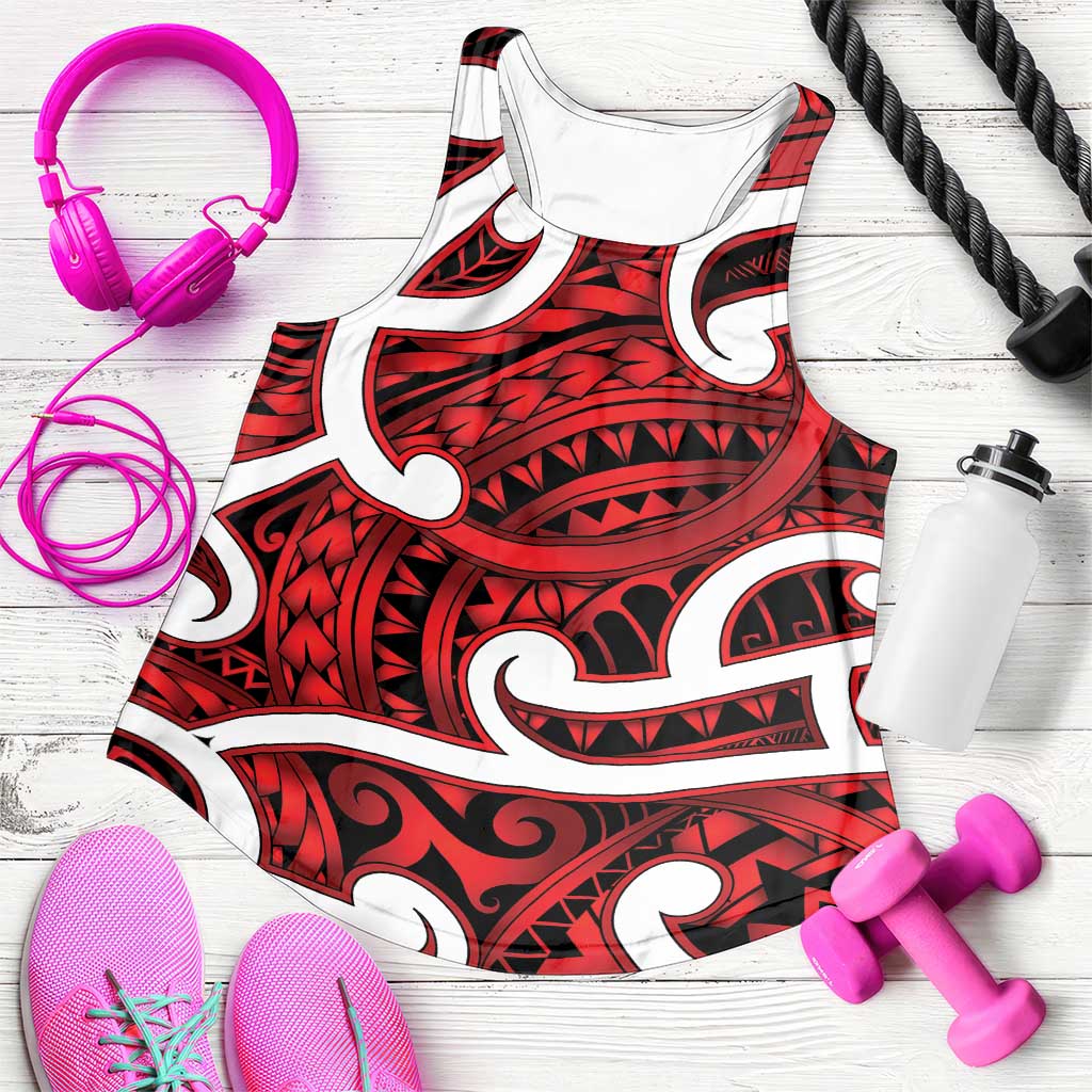 Aotearoa Maori Kowhaiwhai Women Racerback Tank Whero Puhoro and Patiki LT9 Red - Polynesian Pride
