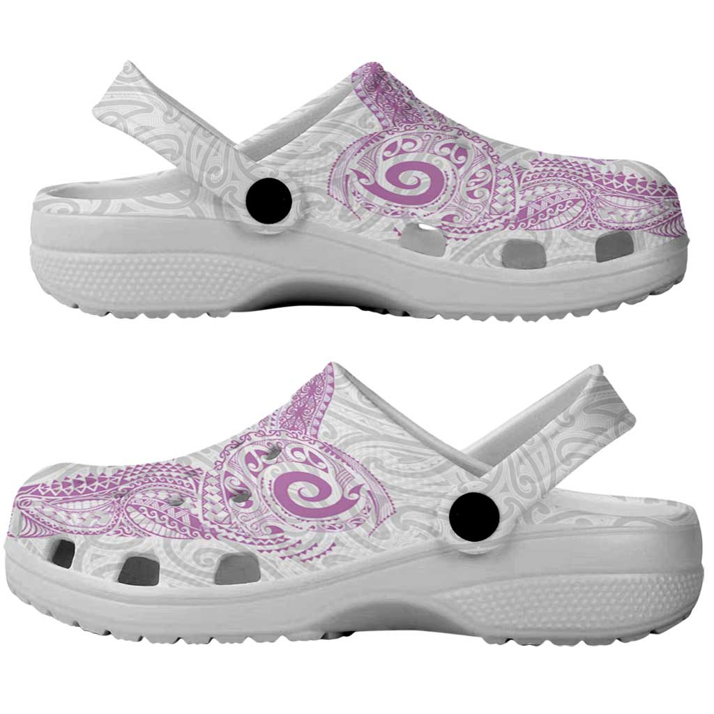 Aotearoa Maori Sea Animals Tribal Clogs Shoes Manta Ray and Shark Moko Pattern Pink Color