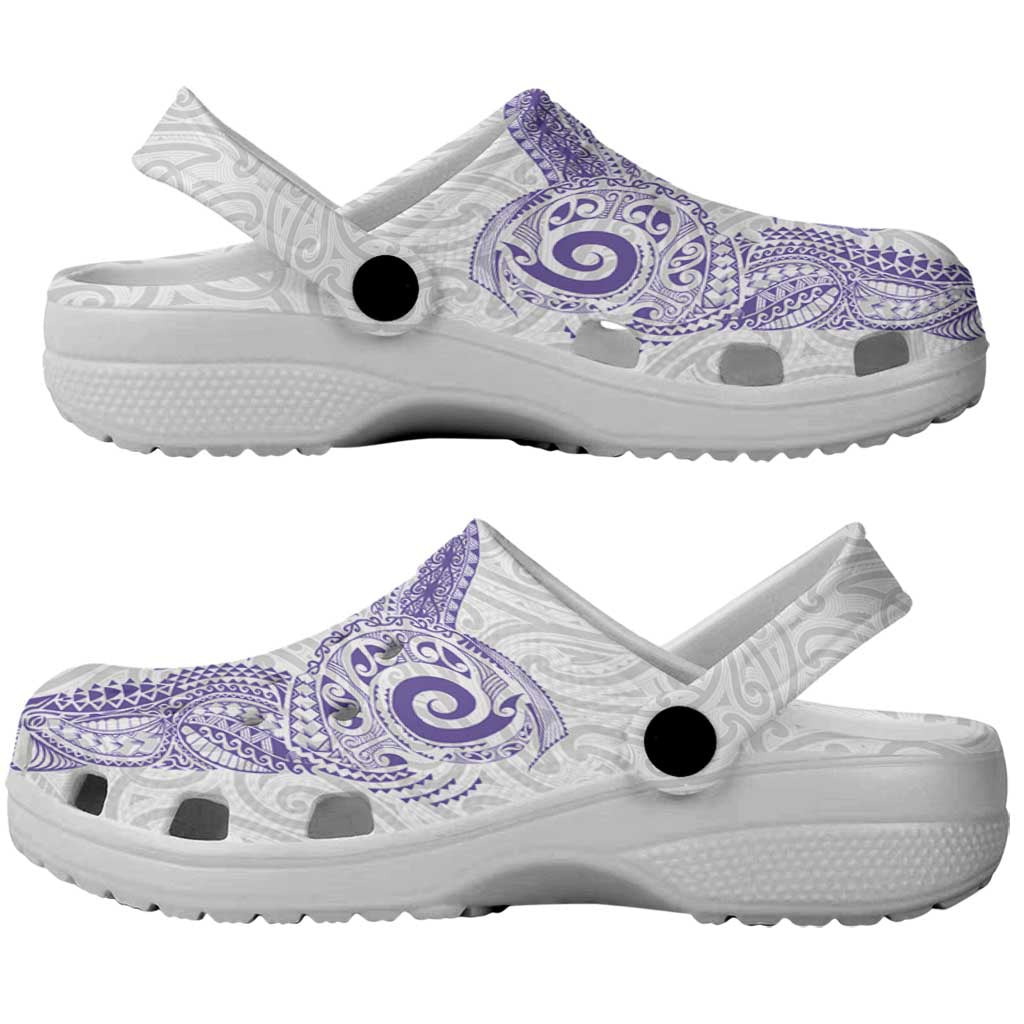 Aotearoa Maori Sea Animals Tribal Clogs Shoes Manta Ray and Shark Moko Pattern Purple Color LT03 - Polynesian Pride
