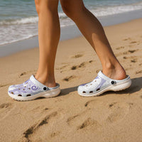 Aotearoa Maori Sea Animals Tribal Clogs Shoes Manta Ray and Shark Moko Pattern Purple Color LT03 - Polynesian Pride