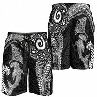 Aotearoa Maori Sea Animals Tribal Shorts for Men Manta Ray and Shark Moko Pattern Black Color LT03 - Polynesian Pride