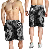Aotearoa Maori Sea Animals Tribal Shorts for Men Manta Ray and Shark Moko Pattern Black Color LT03 - Polynesian Pride