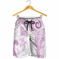 Aotearoa Maori Sea Animals Tribal Shorts for Men Manta Ray and Shark Moko Pattern Pink Color LT03 - Polynesian Pride
