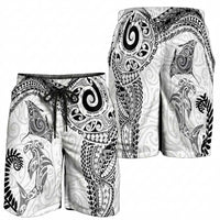 Aotearoa Maori Sea Animals Tribal Shorts for Men Manta Ray and Shark Moko Pattern White Color LT03 - Polynesian Pride