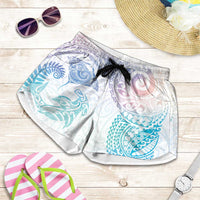 Aotearoa Maori Sea Animals Tribal Shorts for Women Manta Ray and Shark Moko Pattern Sweet Pastel LT03 Multicolor - Polynesian Pride