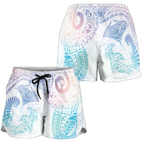Aotearoa Maori Sea Animals Tribal Shorts for Women Manta Ray and Shark Moko Pattern Sweet Pastel LT03 - Polynesian Pride