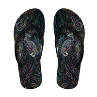 Aotearoa Moko Tribal Tattoo Flip Flops New Zealand Maori Penguin and Fantail Paua Shell Style LT03 Multicolor - Polynesian Pride