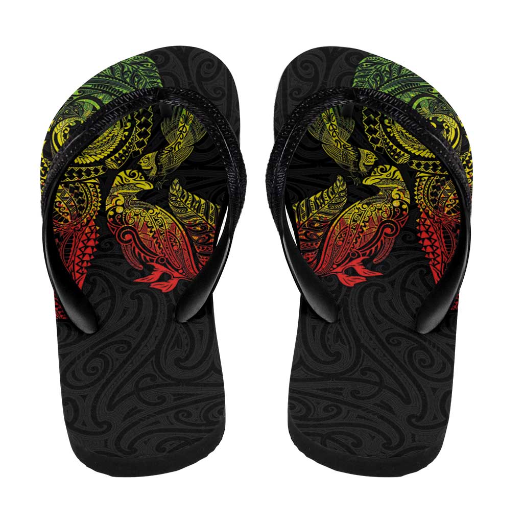 Aotearoa Moko Tribal Tattoo Flip Flops New Zealand Maori Penguin and Fantail Reggae Style