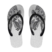 Aotearoa Moko Tribal Tattoo Flip Flops New Zealand Maori Penguin and Fantail White Color