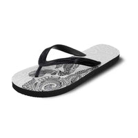 Aotearoa Moko Tribal Tattoo Flip Flops New Zealand Maori Penguin and Fantail White Color
