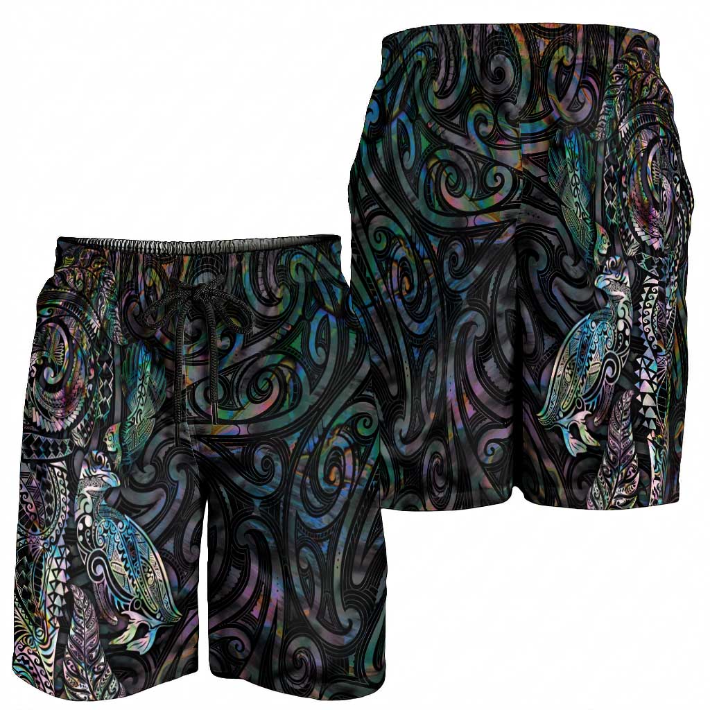 Aotearoa Moko Tribal Tattoo Shorts for Men New Zealand Maori Penguin and Fantail Paua Shell Style LT03 - Polynesian Pride