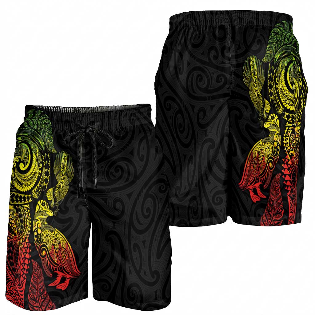 Aotearoa Moko Tribal Tattoo Shorts for Men New Zealand Maori Penguin and Fantail Reggae Style