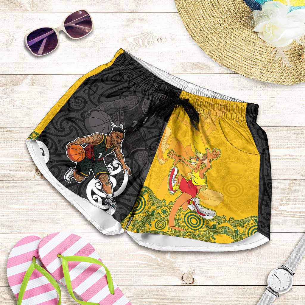 Aotearoa New Zealand And Australia Basketball Shorts for Women Maori Tribal Tattoo And Aboriginal Dot Art Heritage