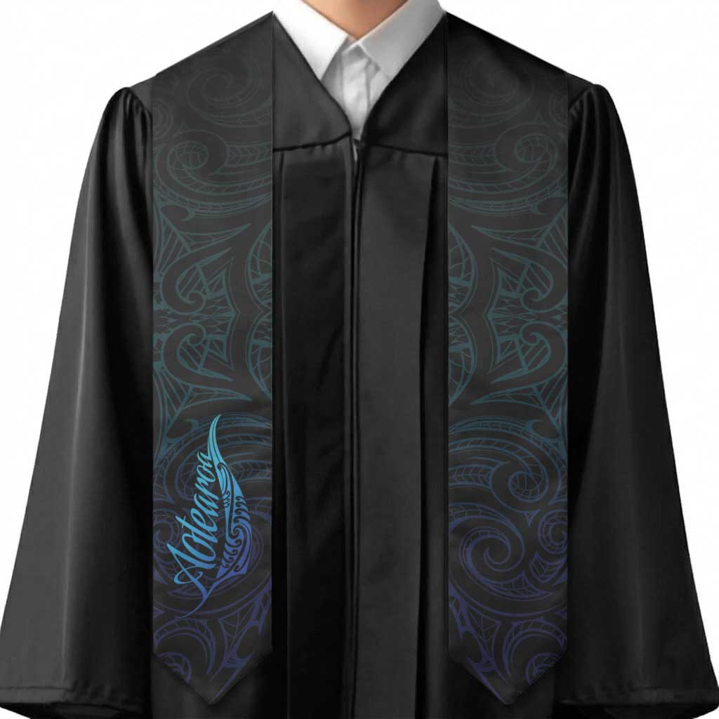Aotearoa New Zealand Graduation Stole Koru Fern Blue Gradient LT05 - Polynesian Pride