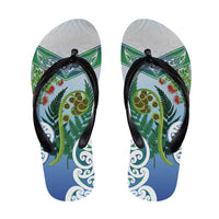 Aotearoa New Zealand Natural Plants Flip Flops Pohutukawa with Silver Ferns Koru Frond Maori Tattoos LT03 Multicolor - Polynesian Pride