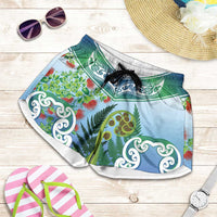 Aotearoa New Zealand Natural Plants Shorts for Women Pohutukawa with Silver Ferns Koru Frond Maori Tattoos LT03 Multicolor - Polynesian Pride