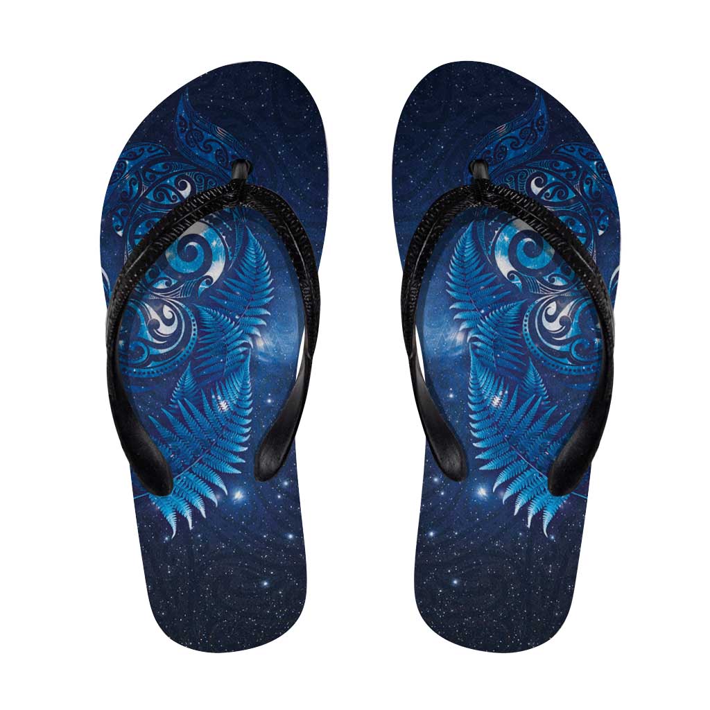 Aotearoa New Zealand New Year Flip Flops Tribal Koru Tattoo Blue Galaxy Maori Silver Fern LT03 Blue - Polynesian Pride