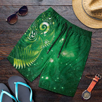Aotearoa New Zealand New Year Shorts for Men Tribal Koru Tattoo Green Galaxy Maori Silver Fern LT03 Green - Polynesian Pride