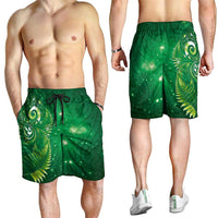 Aotearoa New Zealand New Year Shorts for Men Tribal Koru Tattoo Green Galaxy Maori Silver Fern LT03 - Polynesian Pride