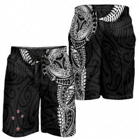 Aotearoa Volleyball Shorts for Men Silver Ferns and Maori Tribal Black LT03 - Polynesian Pride