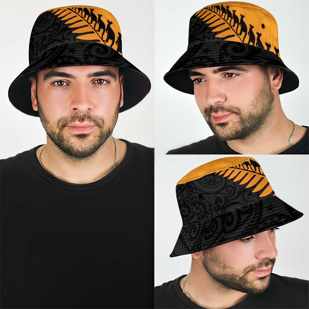 Australia New Zealand Rugby Bucket Hat Gold Aboriginal Wallabies and Maori Black Fern - Polynesian Pride
