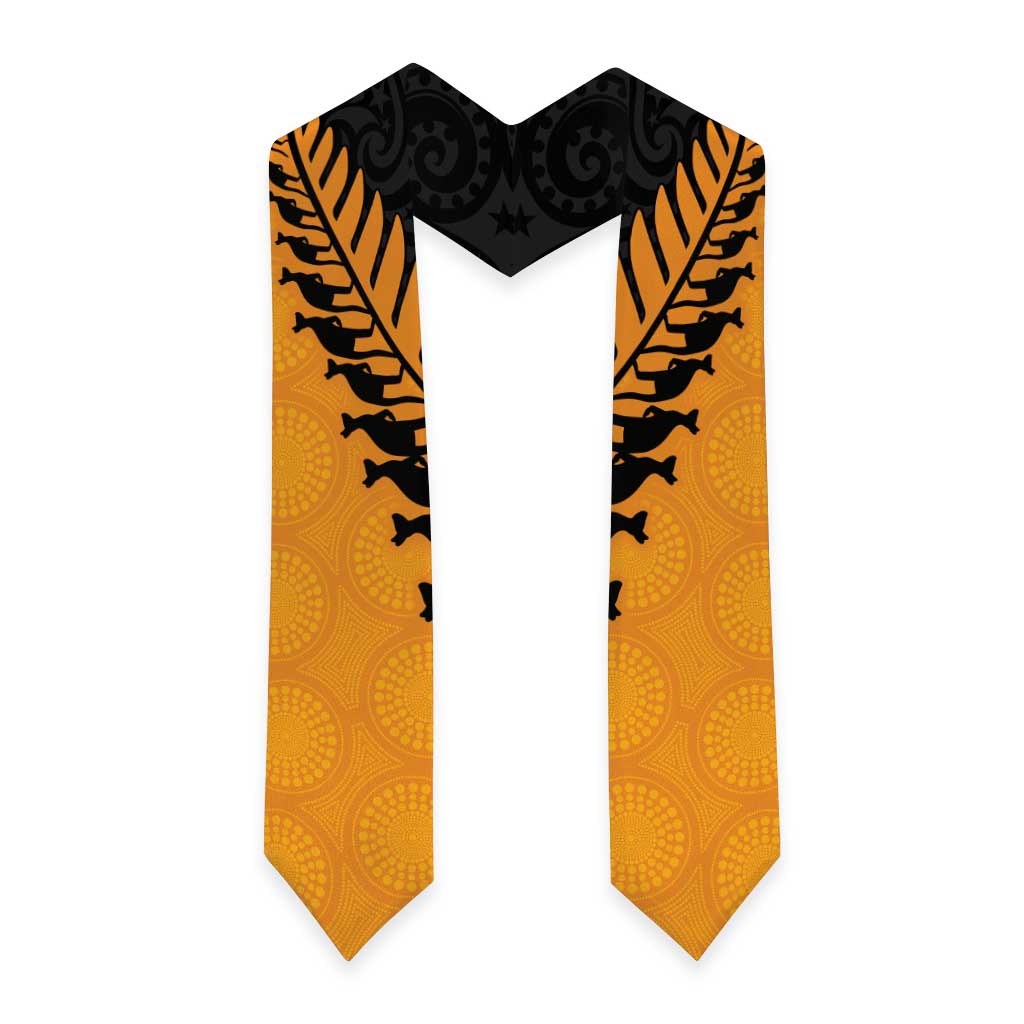 Australia New Zealand Rugby Graduation Stole Gold Aboriginal Wallabies and Maori Black Fern - Polynesian Pride