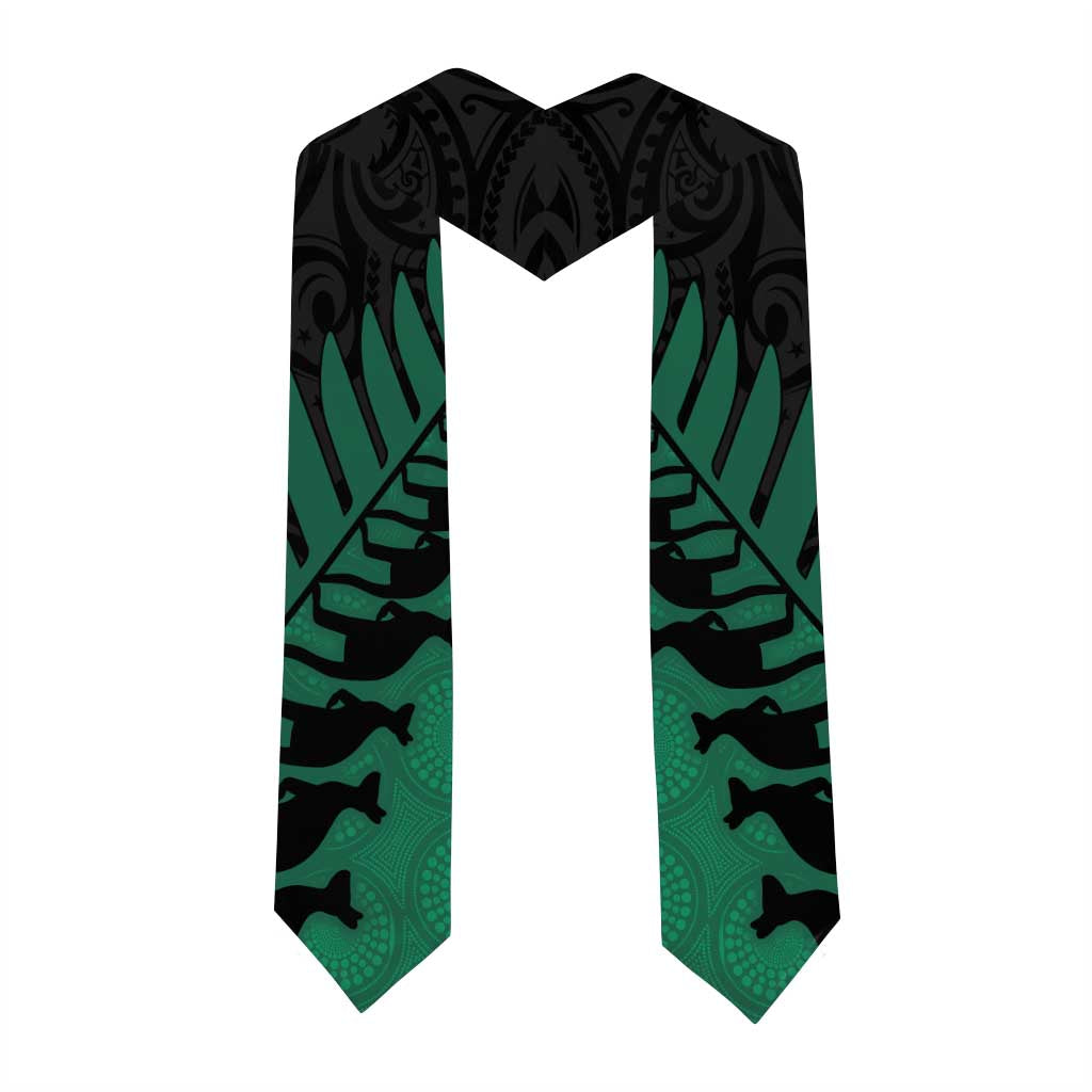 Australia New Zealand Rugby Graduation Stole Green Aboriginal Wallabies and Maori Black Fern - Polynesian Pride