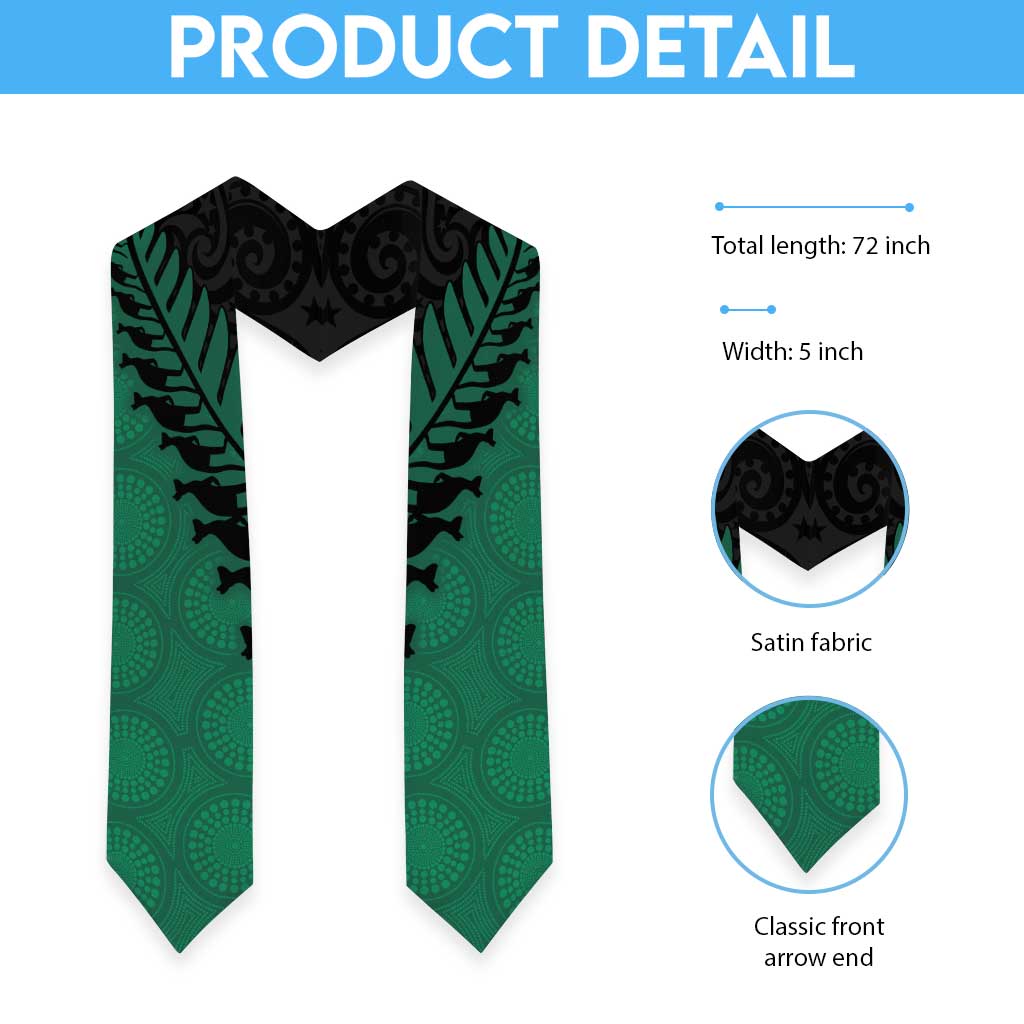 Australia New Zealand Rugby Graduation Stole Green Aboriginal Wallabies and Maori Black Fern - Polynesian Pride