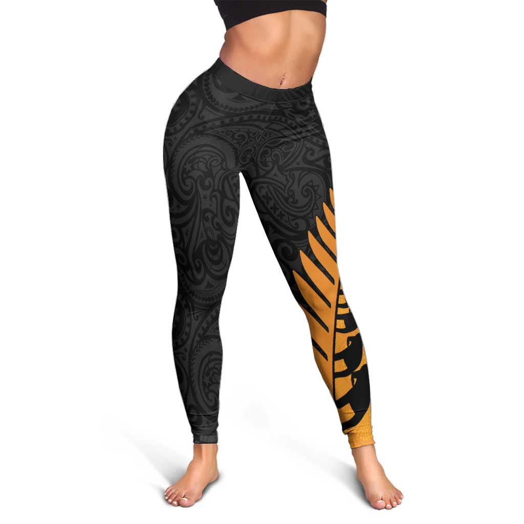 Australia New Zealand Rugby Leggings Gold Aboriginal Wallabies and Maori Black Fern - Polynesian Pride