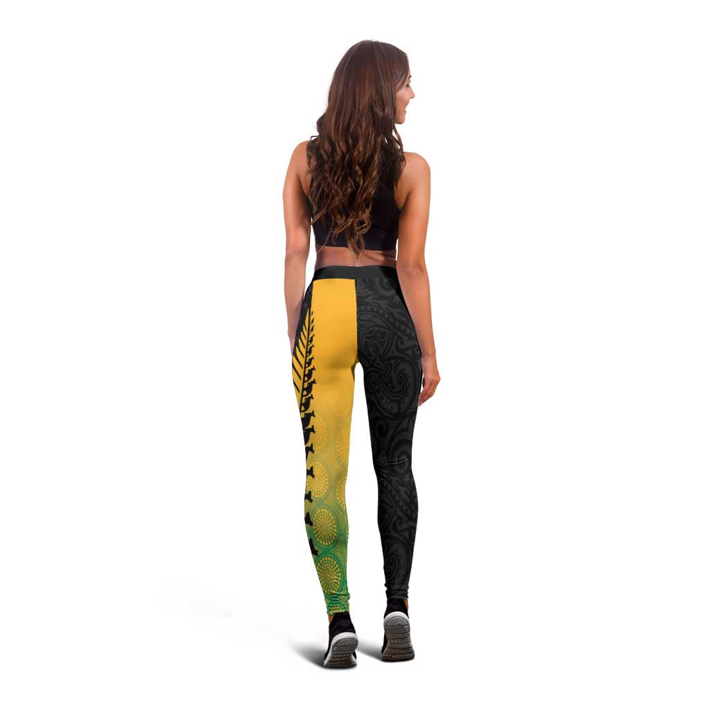 Australia New Zealand Rugby Leggings Gradient Aboriginal Wallabies and Maori Black Fern - Polynesian Pride