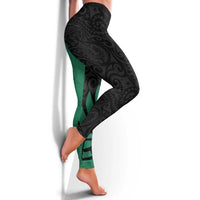 Australia New Zealand Rugby Leggings Green Aboriginal Wallabies and Maori Black Fern - Polynesian Pride