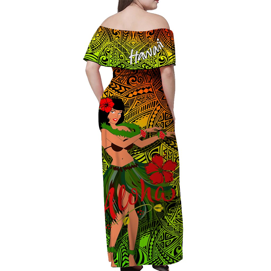 Hawaii Hula Girl Reggae Off Shoulder Long Dress - LT2 - Polynesian Pride