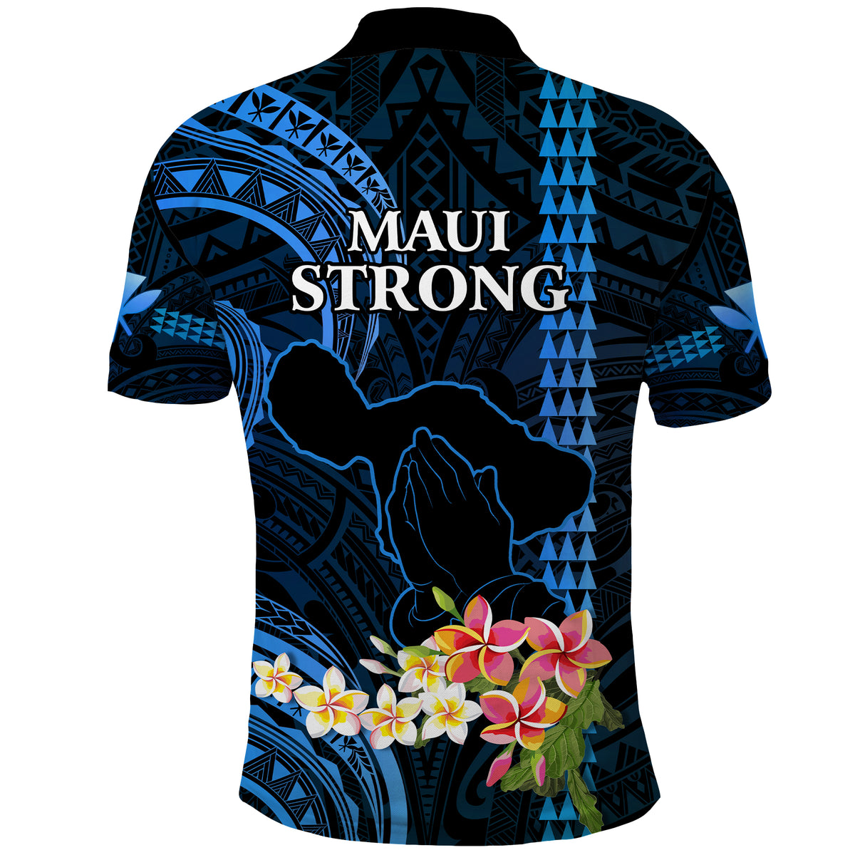 Hawaii Polo Shirt Pray For Maui Hawaiian Plumeria Pattern Blue Version LT14 - Polynesian Pride